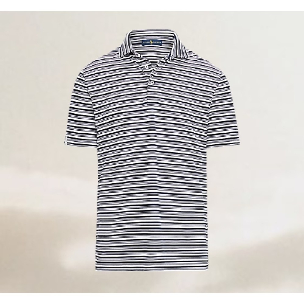 Polo Ralph Lauren Black White Striped Casual Classic Slim Fit Golf Shirt Men's M